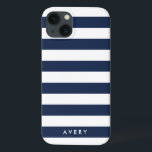 Modern Navy and White Stripe Personalized Case<br><div class="desc">Clean navy and white stripes with a name or text of your choice!</div>