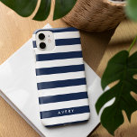 Modern Navy and White Stripe Personalized Case-Mate iPhone 14 Case<br><div class="desc">Clean navy and white stripes with a name or text of your choice!</div>