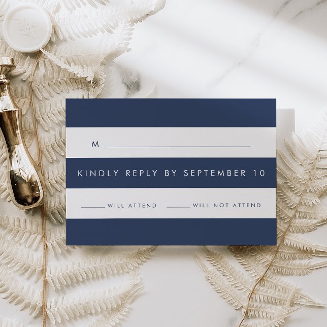 Modern Navy and White Stripe RSVP Card (Creator Uploaded)