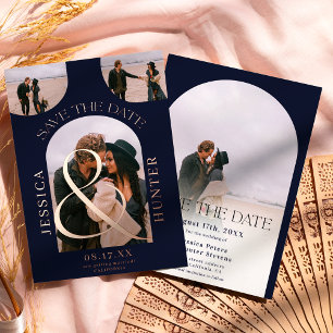 Modern navy arch 4 photos wedding save the date foil invitation