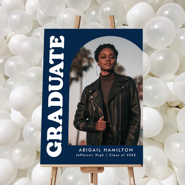 Modern Navy Arch Photo Graduation Party Foam Board (Creator Uploaded)