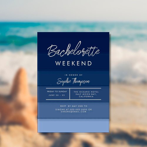 Modern Navy Beach Bachelorette Weekend Itinerary Invitation