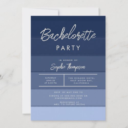Modern Navy Beach Nautical Blue Bachelorette Party Invitation