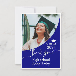 Modern Navy Bleu Graduation Thank You Card