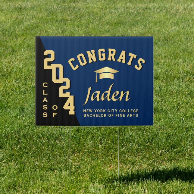 Modern Navy Blue 2024 Graduation Banner Yard Sign (Insitu)