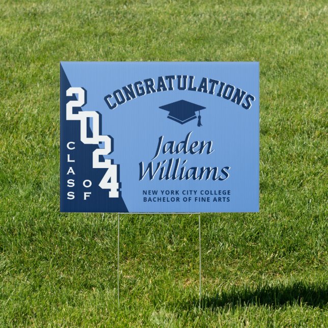 Modern Navy Blue 2024 Graduation Banner Yard Sign (Insitu)