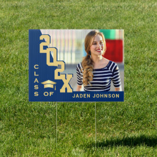 Modern Navy Blue 2024 Graduation Banner Yard Sign