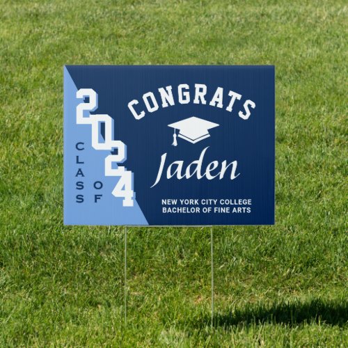 Modern Navy Blue 2024 Graduation Banner Yard Sign