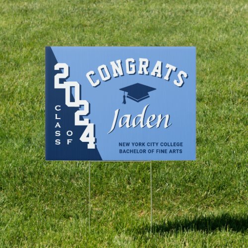 Modern Navy Blue 2024 Graduation Banner Yard Sign