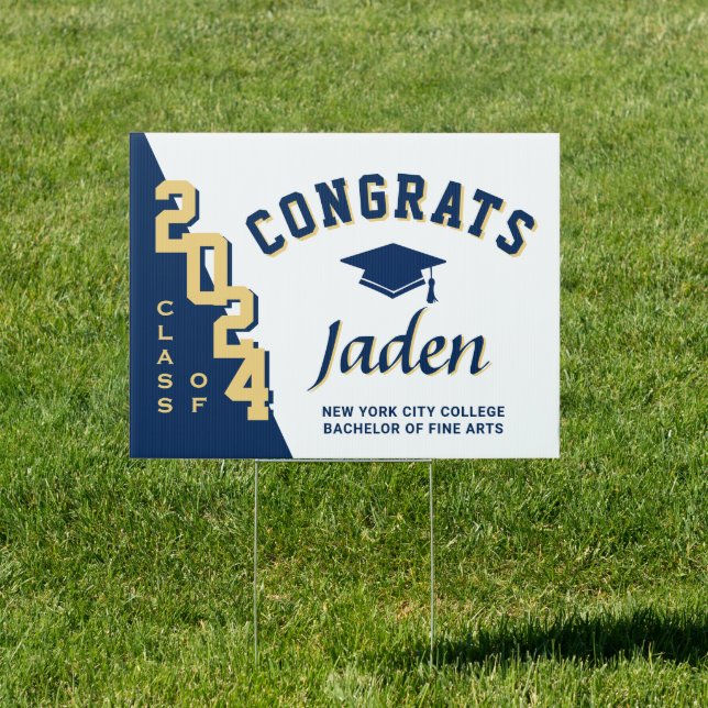 Modern Navy Blue 2024 Graduation Banner Yard Sign (Insitu)