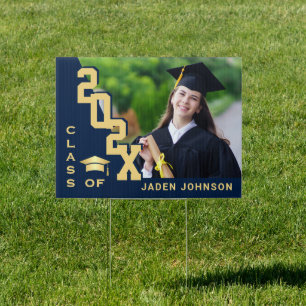 Modern Navy Blue 2024 Graduation Banner Yard Sign