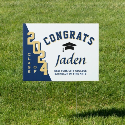 Modern Navy Blue 2024 Graduation Banner Yard Sign