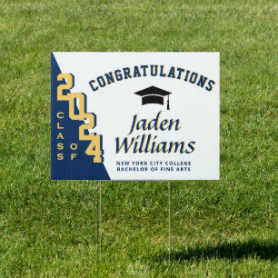 Modern Navy Blue 2024 Graduation Banner Yard Sign