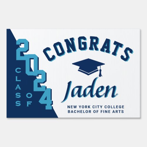 Modern Navy Blue 2024 Graduation Banner Yard Sign