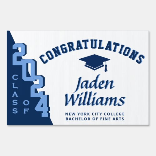 Modern Navy Blue 2024 Graduation Banner Yard Sign