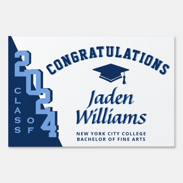 Modern Navy Blue 2024 Graduation Banner Yard Sign (Front)