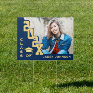 Modern Navy Blue 2024 Graduation Banner Yard Sign