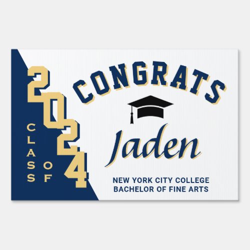 Modern Navy Blue 2024 Graduation Banner Yard Sign