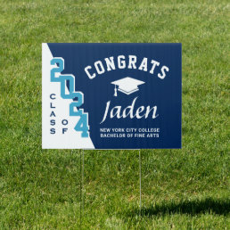 Modern Navy Blue 2024 Graduation Banner Yard Sign