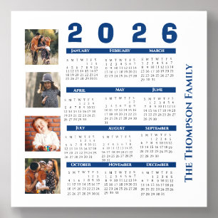 Modern Navy Blue 2026 Family Photo Calendar Acrylic Photo Tile