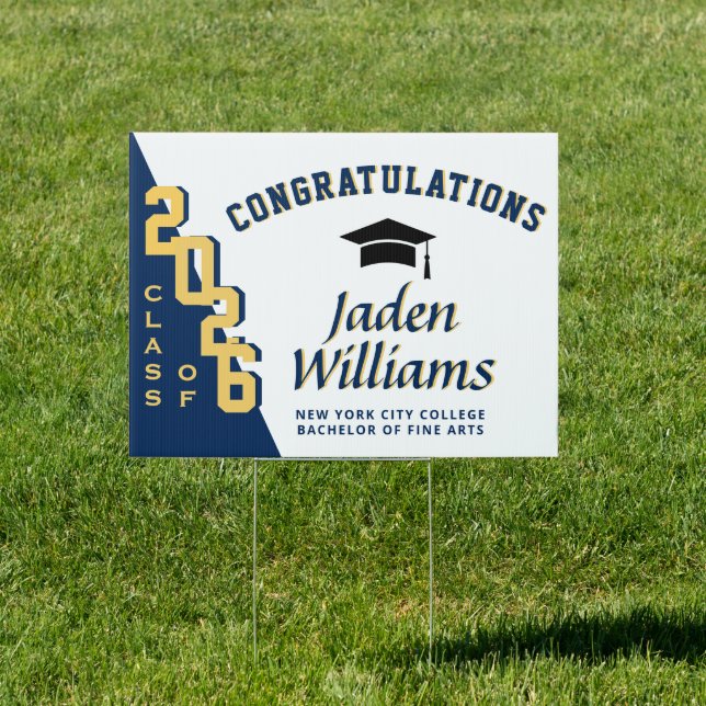 Modern Navy Blue 2026 Graduation Banner Yard Sign (Insitu)