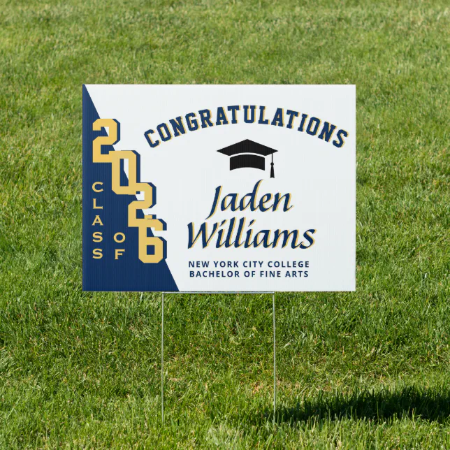 Modern Navy Blue 2026 Graduation Banner Yard Sign | Zazzle
