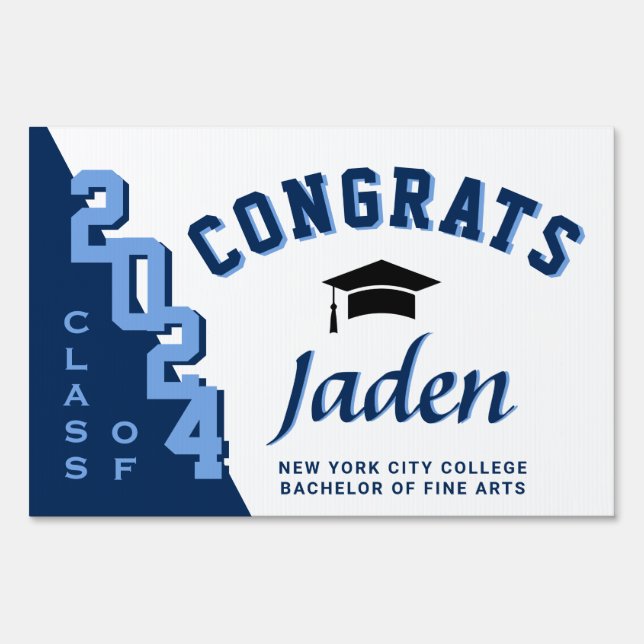 Modern Navy Blue 2026 Graduation Banner Yard Sign (Front)
