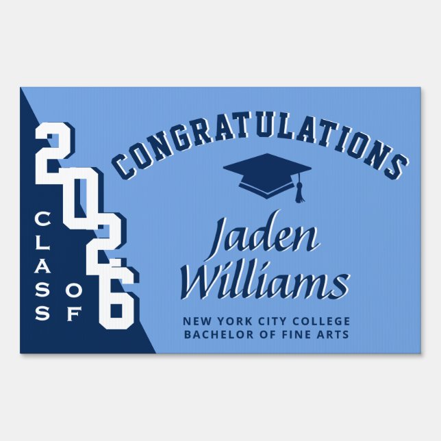 Modern Navy Blue 2026 Graduation Banner Yard Sign (Front)