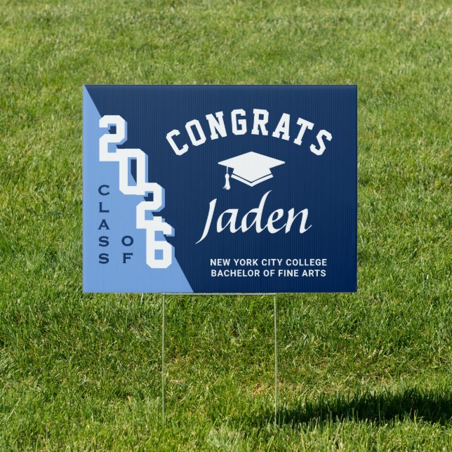 Modern Navy Blue 2026 Graduation Banner Yard Sign (Insitu)