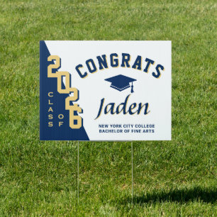 Modern Navy Blue 2026 Graduation Banner Yard Sign