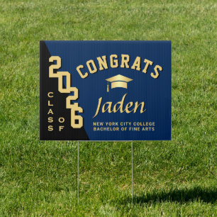 Modern Navy Blue 2026 Graduation Banner Yard Sign