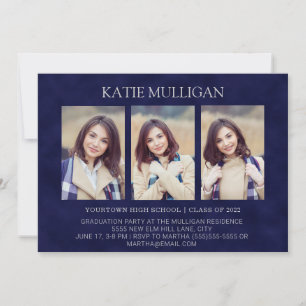 Modern Navy Blue 4 Photo 2 Side Graduation Party Invitation