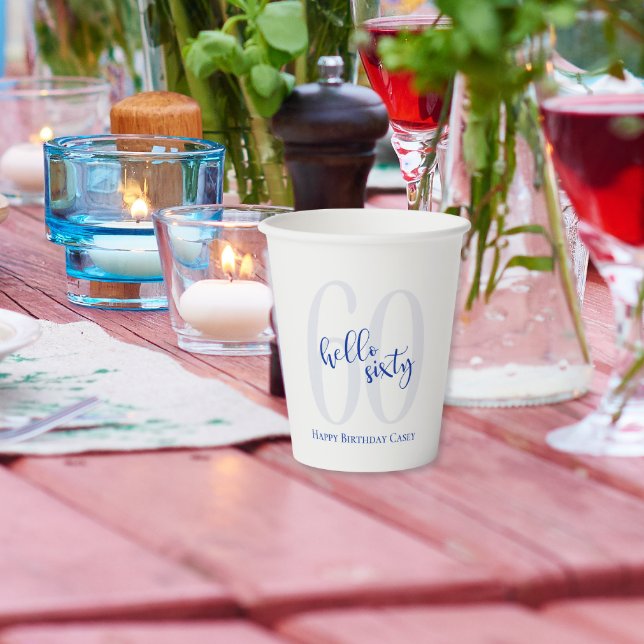 Modern Navy Blue 60th Birthday Paper Cups (Creator Uploaded)