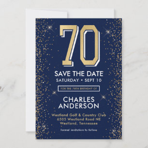 Modern Navy Blue 70th Birthday  Save The Date