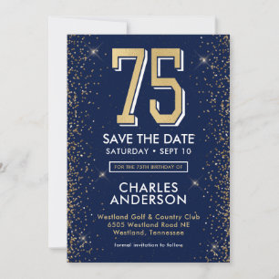 Modern Navy Blue 75th Birthday Save The Date