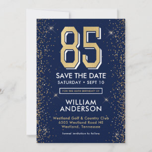 Modern Navy Blue 85th Birthday  Save The Date
