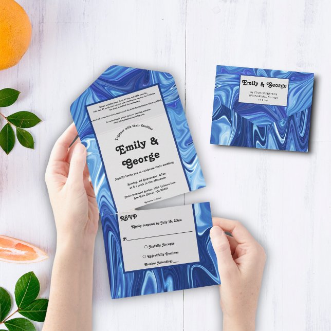 Modern Navy Blue Abstract Oil Painting Wedding All In One Invitation (Creator Uploaded)