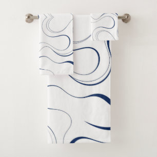 Modern Navy Blue Abstract Ribbon Lines Summer Bath Towel Set