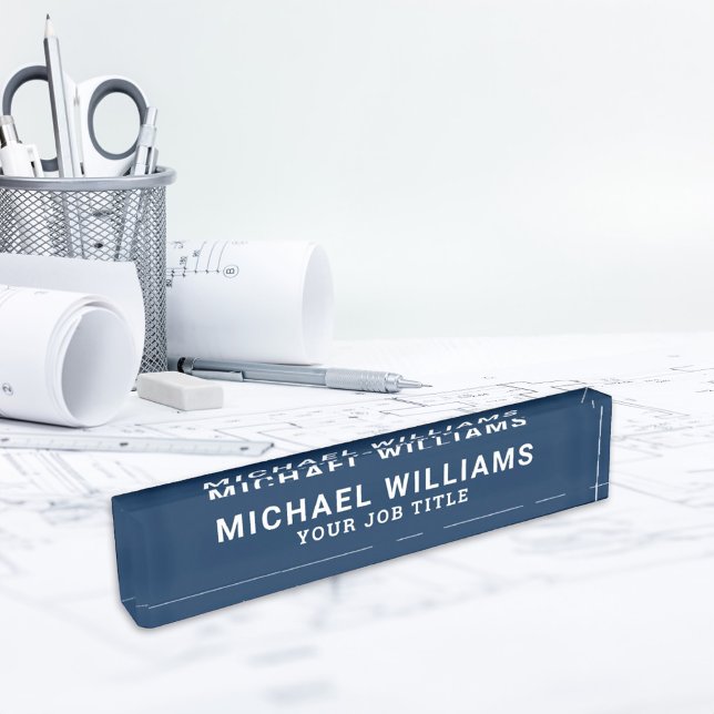 Modern Navy Blue Acrylic Office Employee Desk Name Plate (Creator Uploaded)