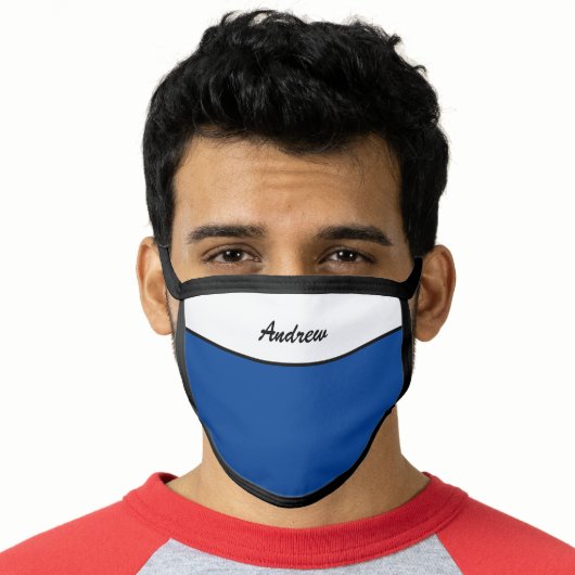 Modern Navy Blue Add Your Own Name Face Mask (Worn Him)