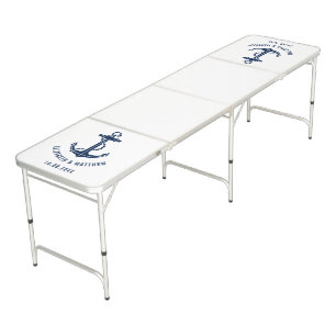 Modern Navy Blue Anchor Wedding Party Custom Beer Pong Table