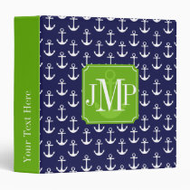 Modern Navy Blue Anchors Pattern Personalized Binder