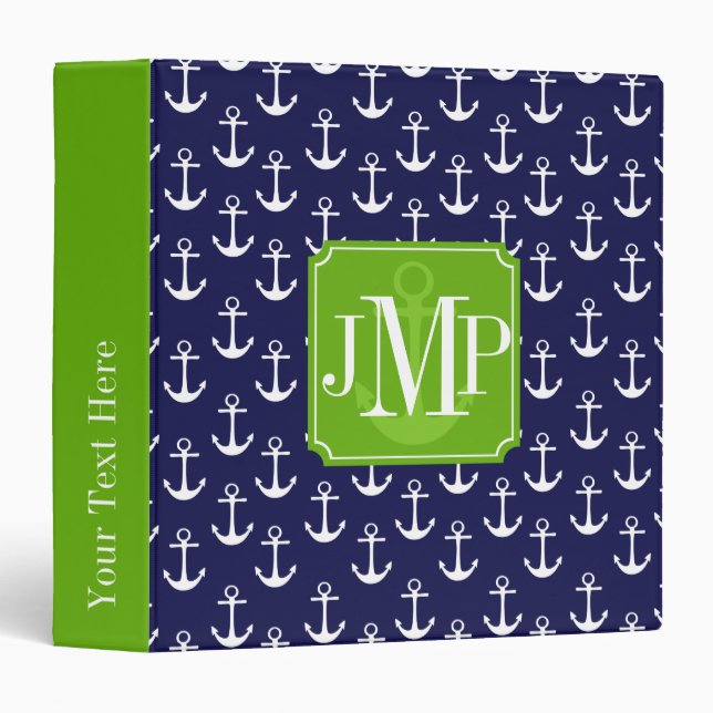Modern Navy Blue Anchors Pattern Personalized Binder (Front/Spine)