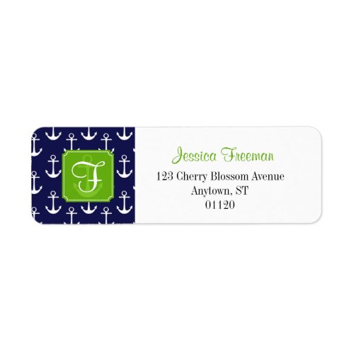Modern Navy Blue Anchors Pattern Personalized Label