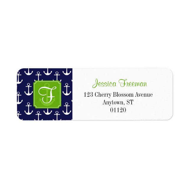Modern Navy Blue Anchors Pattern Personalized Label (Front)