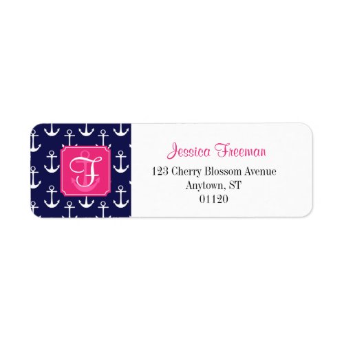 Modern Navy Blue Anchors Pattern Personalized Label