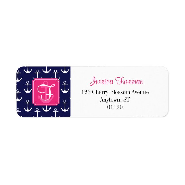 Modern Navy Blue Anchors Pattern Personalized Label (Front)