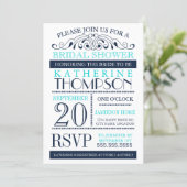 Modern Navy Blue and Aqua Bridal Shower Invitation (Standing Front)