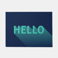 Modern Navy Blue and Aqua Teal Hello Typography Doormat
