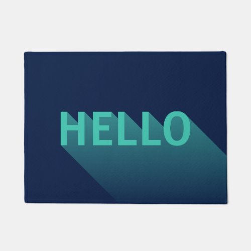 Modern Navy Blue and Aqua Teal Hello Typography Doormat